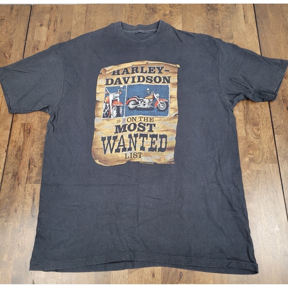 Vintage 1986 Single Stitch Harley Davidson #1 Most Wanted Men's Graphic T Sz Lg - Picture 1 of 9